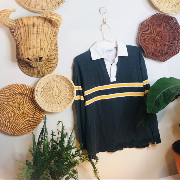 vintage 90s retro striped gray rugby pullover - Picture 2 of 8